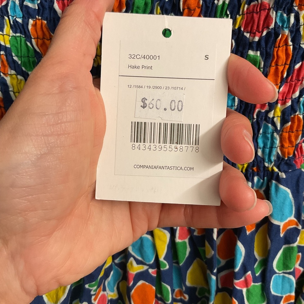 Compania fantastica hake print smocking pockets small mini dress small nwt - Picture 5 of 9
